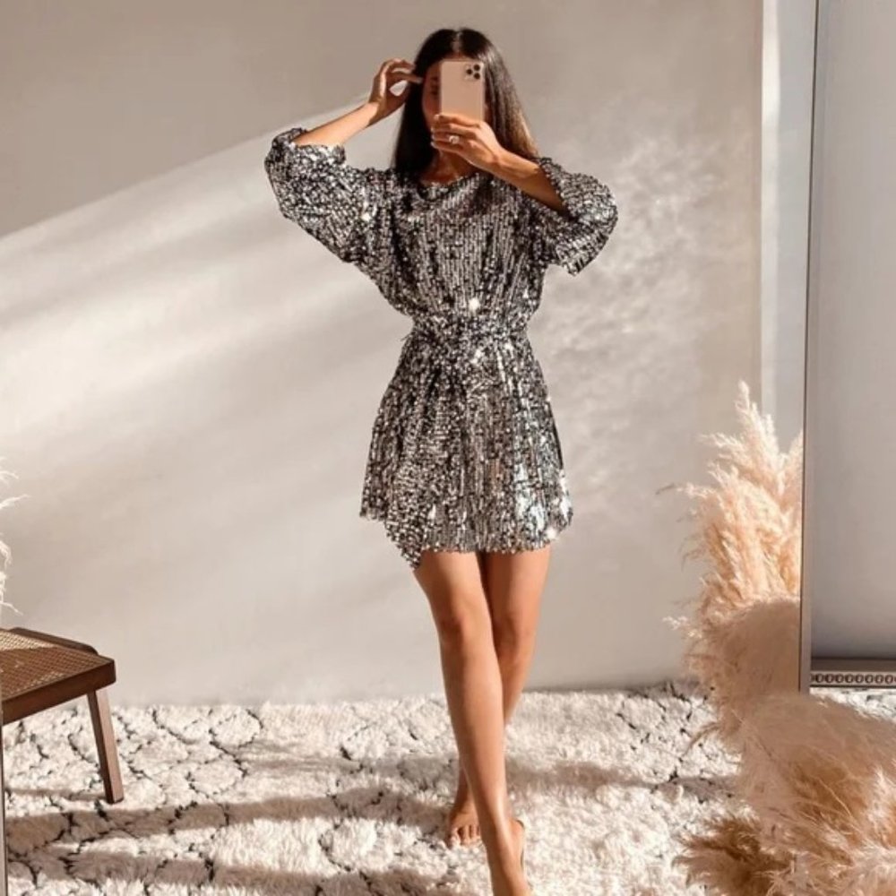 Zara Sequin Mini Dress Silver